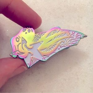 Rainbow titanium cosmic octopus enamel pin
